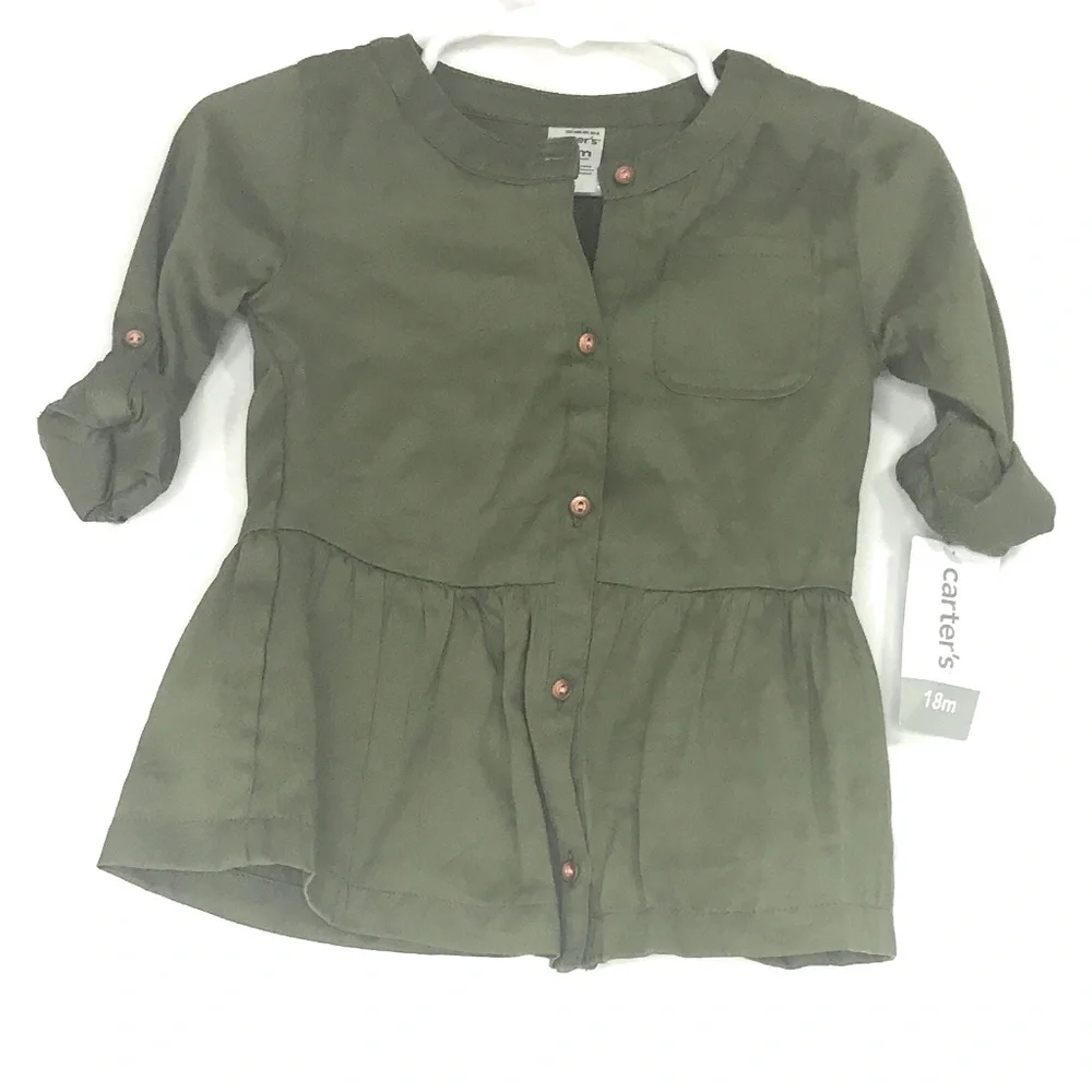 CARTER'S Sateen Button-Front Long Sleeves NWT
